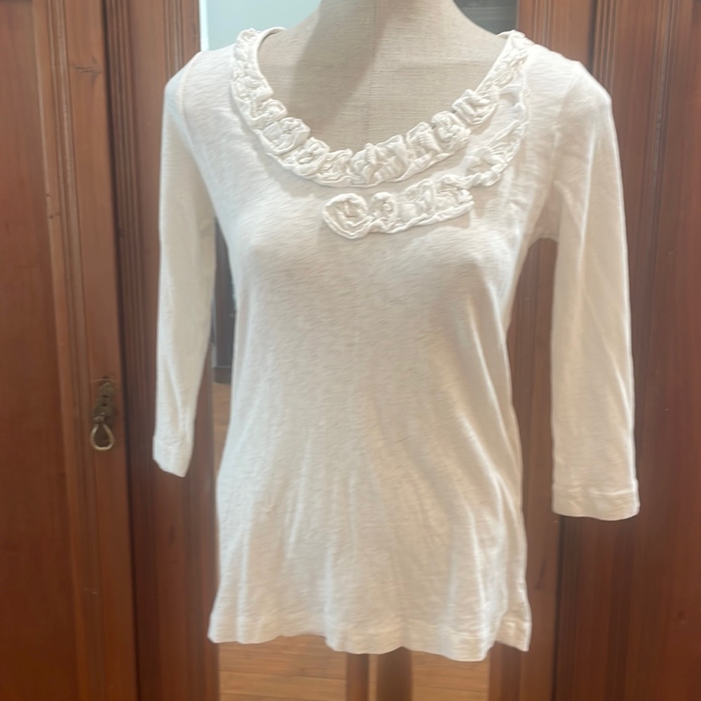 J Crew top scoopneck rosettes 3/4 sleeve lightweight cotton white women’s size M